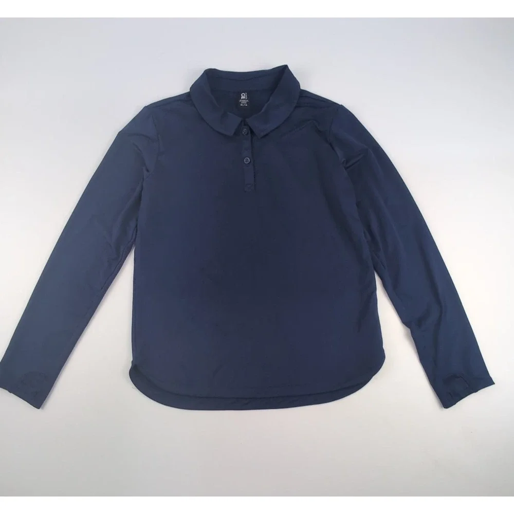 Lot of 2 - Athleta Girl School Day Uniform Long Sleeve Polo Navy Blue Size XL/14